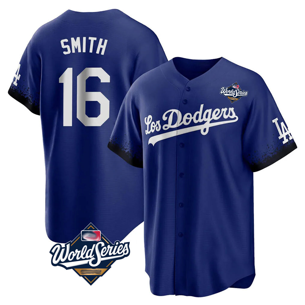 LA.Dodgers #16 Will Smith Player Royal World Series City Connect Home Game Ddoa Stitched Jerseys