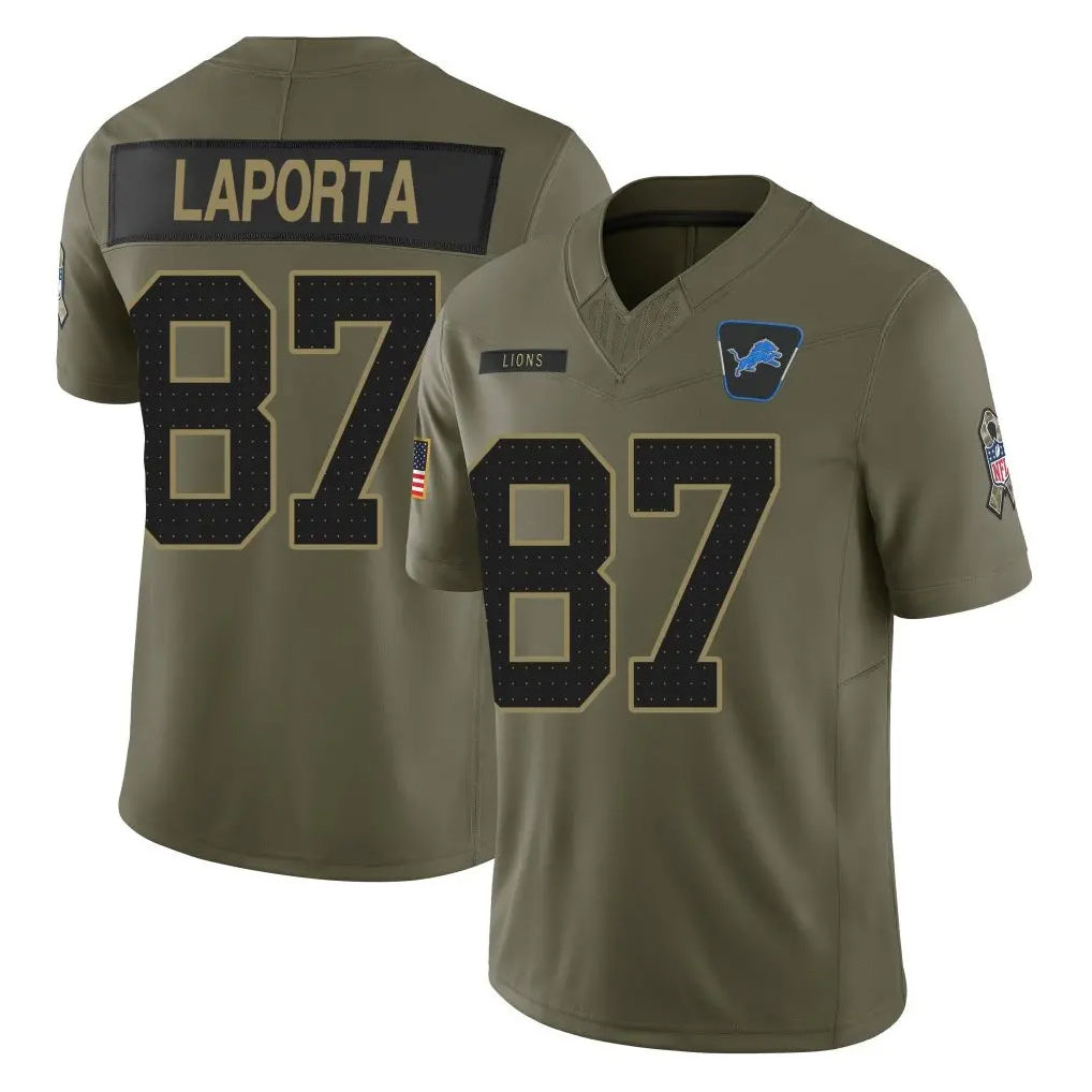 D.Lions #87 Sam LaPorta Player Olive 2025 Salute To Service Limited Home Game Ddoa Stitched Jerseys