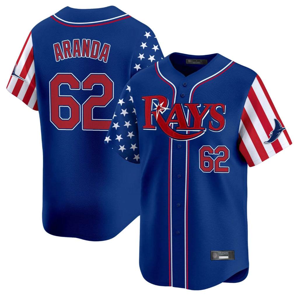 T.Bay Rays #62 Jonathan Aranda Player Royal 2025 Independence Day Vapor Premier Limited Ddoa Stitched Jerseys