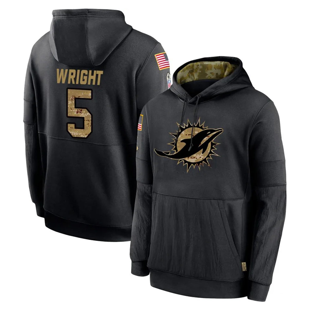 M.Dolphins #5 Jaylen Wright Player Black Salute to Service Hoodies Limited Game Ddoa Stitched Jerseys