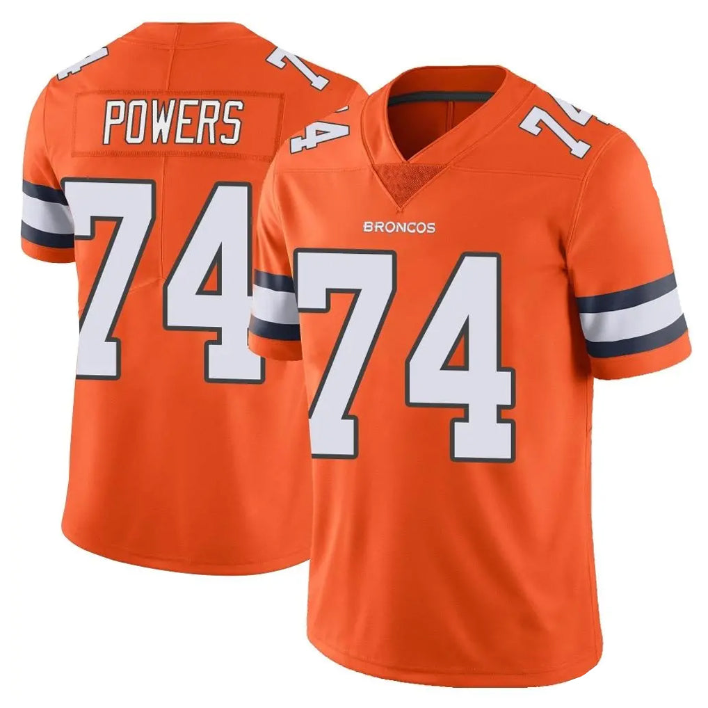 D.Broncos #74 Ben Powers Player Orange Vapor Untouchable Limited Home Game Ddoa Stitched Jerseys