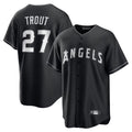 LA.Angels #27 Mike Trout Player Black Lights Out Fashion T-shirt Ddoa Stitched Jerseys