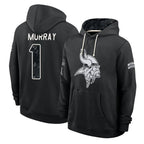 MN.Vikings #1 Kyler Murray Player 2026 Black Logo Pullover Hoodies Limited Game Ddoa Stitched Jerseys