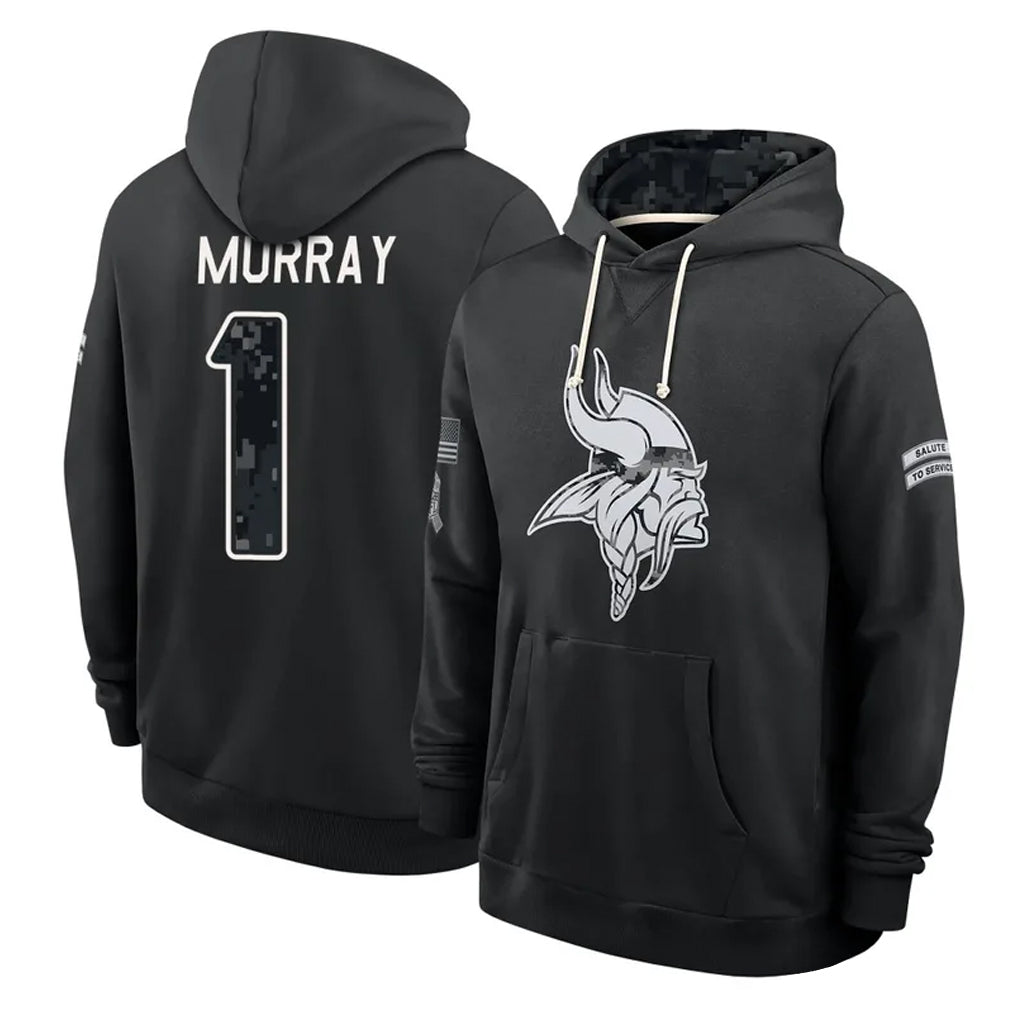 MN.Vikings #1 Kyler Murray Player 2026 Black Logo Pullover Hoodies Limited Game Ddoa Stitched Jerseys