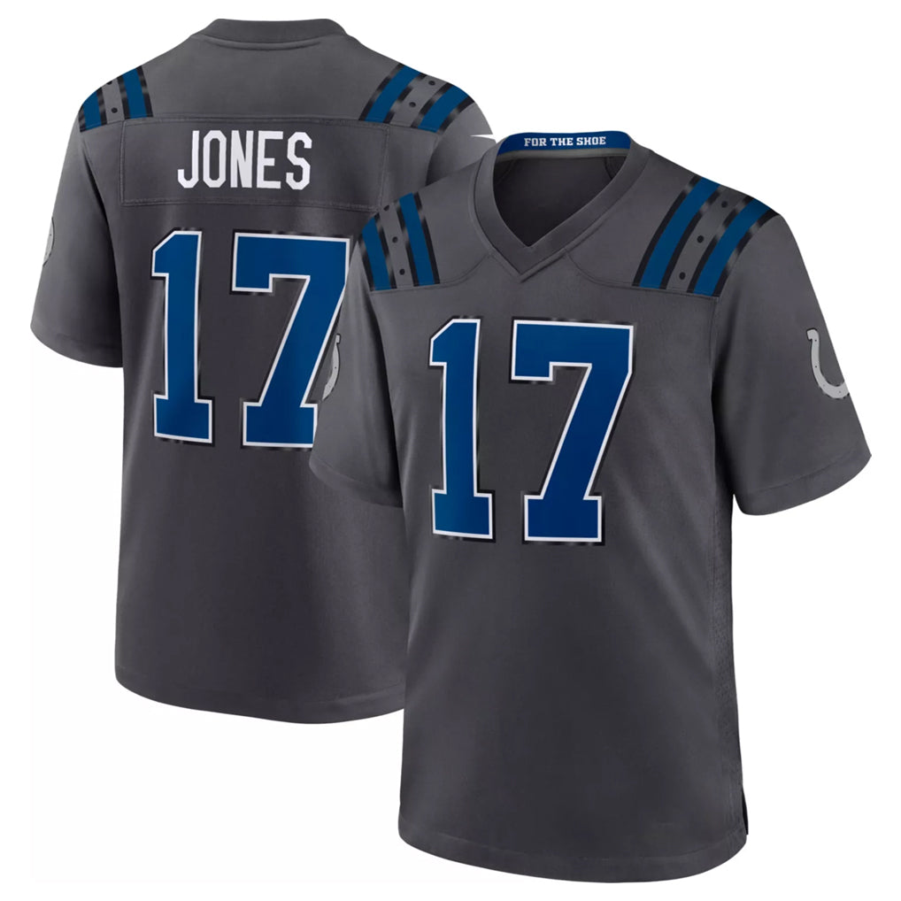 IN.Colts #17 Daniel Jones Player Anthracite 2026 Rivalries Collection Home Game Ddoa Stitched Jerseys