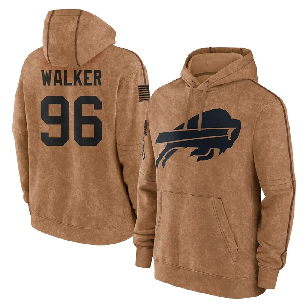 B.Bills #96 Deone Walker Player Brown Salute to Service Hoodies Ddoa Stitched Jerseys