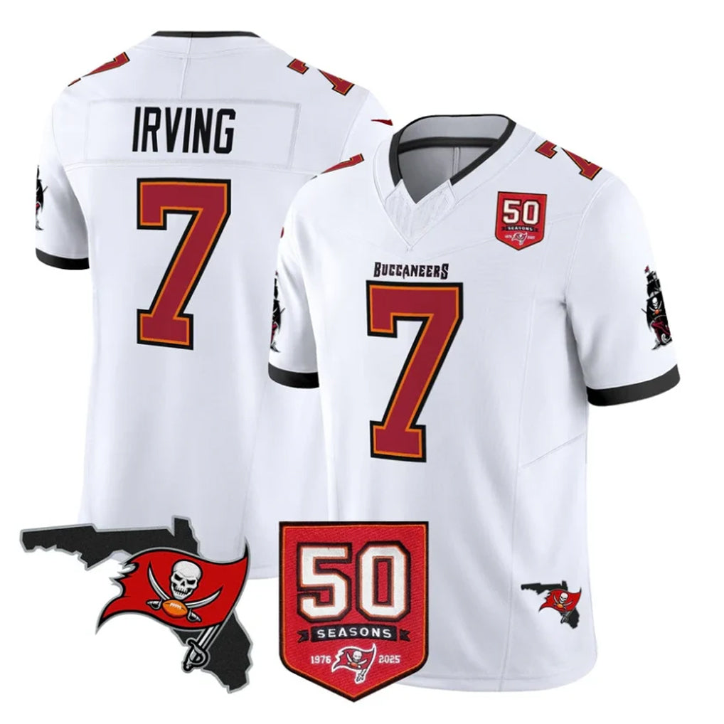 TB.Buccaneers #7 Bucky Irving Player White 50th Season Vapor Limited Home Game Ddoa Stitched Jerseys