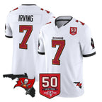 TB.Buccaneers #7 Bucky Irving Player White 50th Season Vapor Limited Home Game Ddoa Stitched Jerseys
