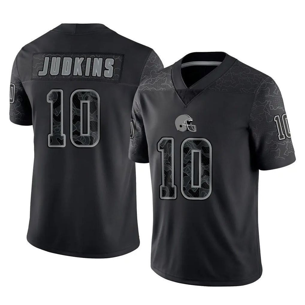 C.Browns #10 Quinshon Judkins Player Black Reflective Home Game Ddoa Stitched Jerseys
