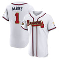 A.Braves #1 Ozzie Albies Player White Gold Limited Elite Home Game Ddoa Stitched Jerseys