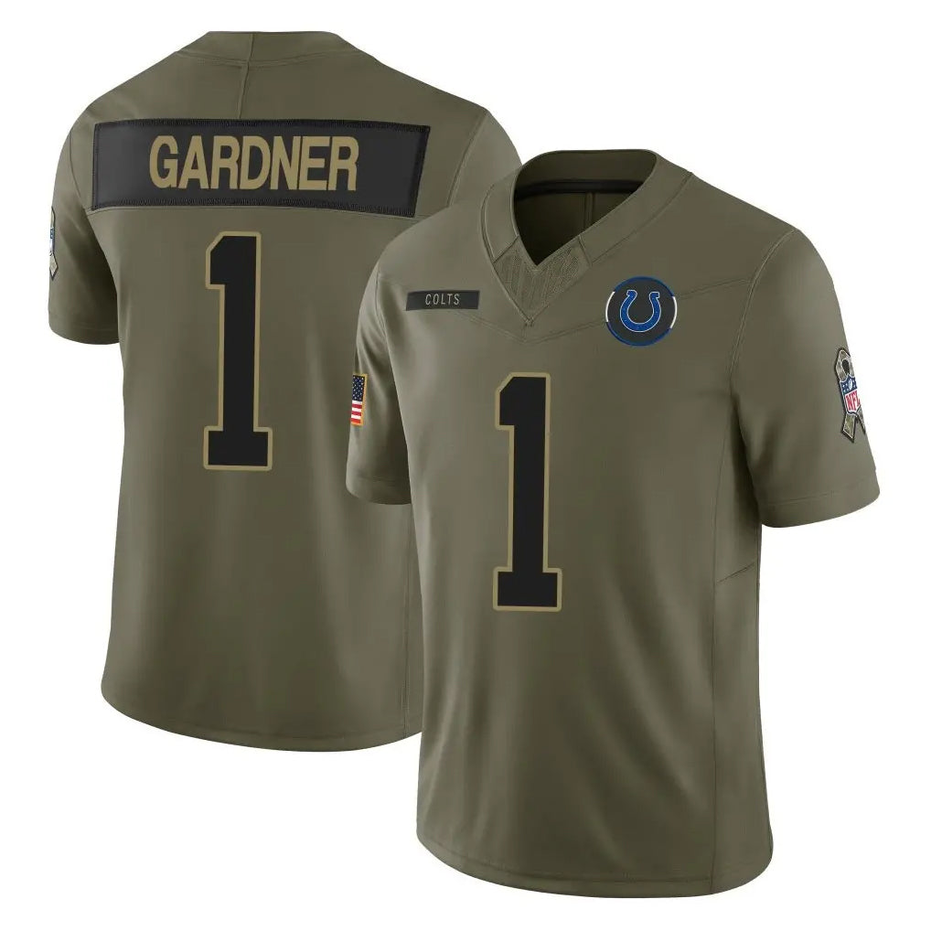 IN.Colts #1 Sauce Gardner Player Olive 2025 Salute To Service Limited Game Ddoa Stitched Jerseys