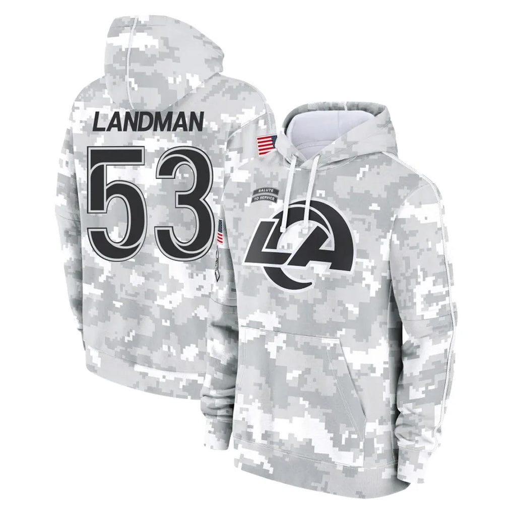 LA.Rams #53 Nate Landman Player Arctic Camo Salute to Service Hoodies Limited Game Ddoa Stitched Jerseys
