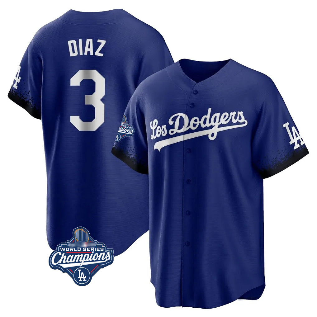 LA.Dodgers #3 Edwin D¨ªaz Player Royal World Series Meet City Connect Home Game Ddoa Stitched Jerseys