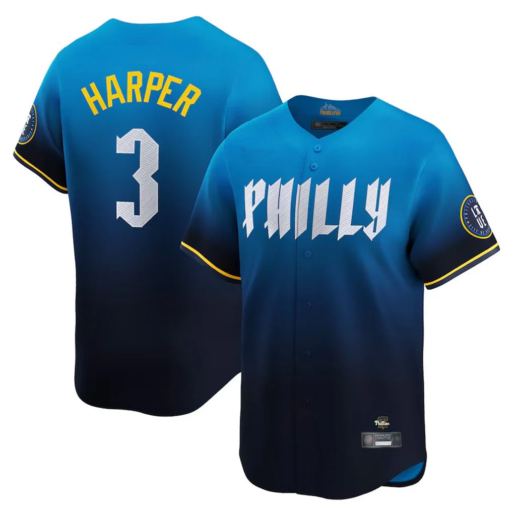 P.Phillies #3 Bryce Harper Player Blue City Connect Home Limited Ddoa Stitched Jerseys