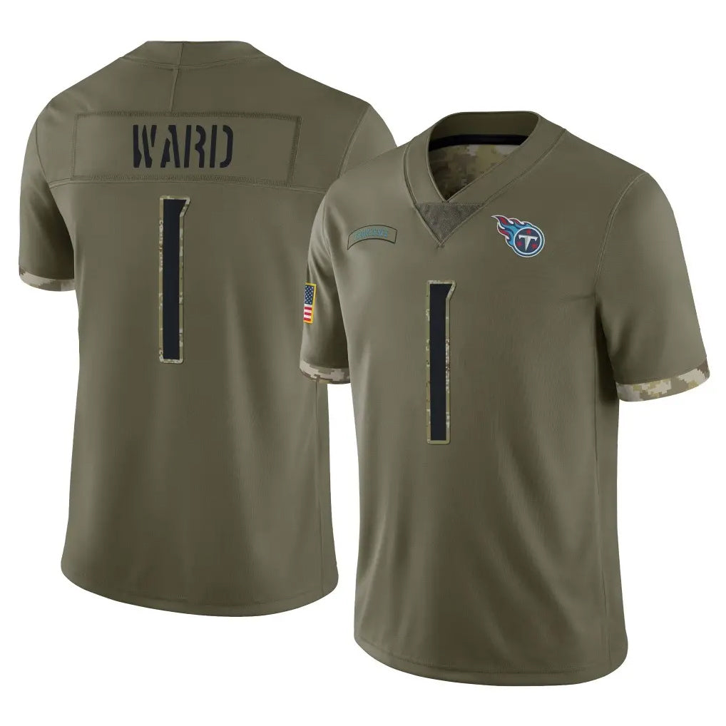 T.Titans #1 Cam Ward Player Olive Limited Salute to Service Home Game Ddoa Stitched Jerseys