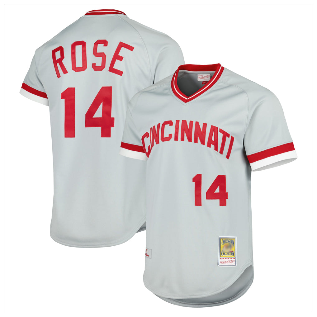 C.Reds #14 Pete Rose Player Gray Mitchell & Ness Throwback Cooperstown Mesh T-shirt Game Ddoa Stitched Jerseys