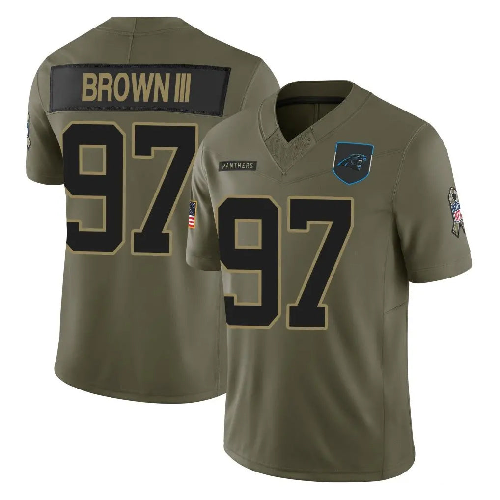 C.Panthers #97 Bobby Brown III Player Olive 2025 Salute to Service Limited Game Ddoa Stitched Jerseys
