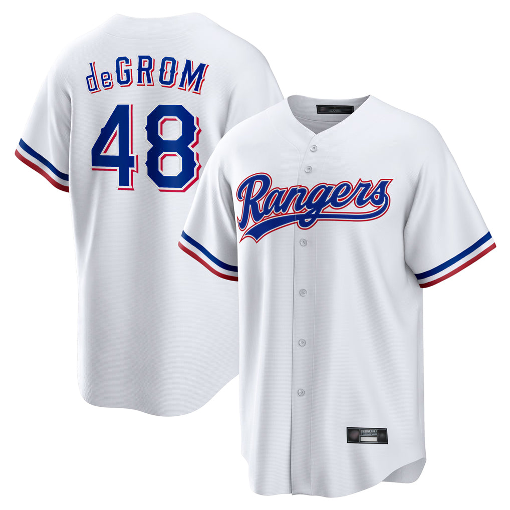 T.Rangers #48 Jacob deGrom Player White Home Limited Game Ddoa Stitched Jerseys