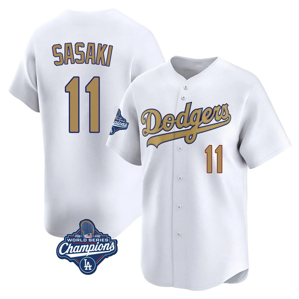 LA.Dodgers #11 Roki Sasaki Player Gold World Series Meet Collection Limited Home Ddoa Stitched Jerseys
