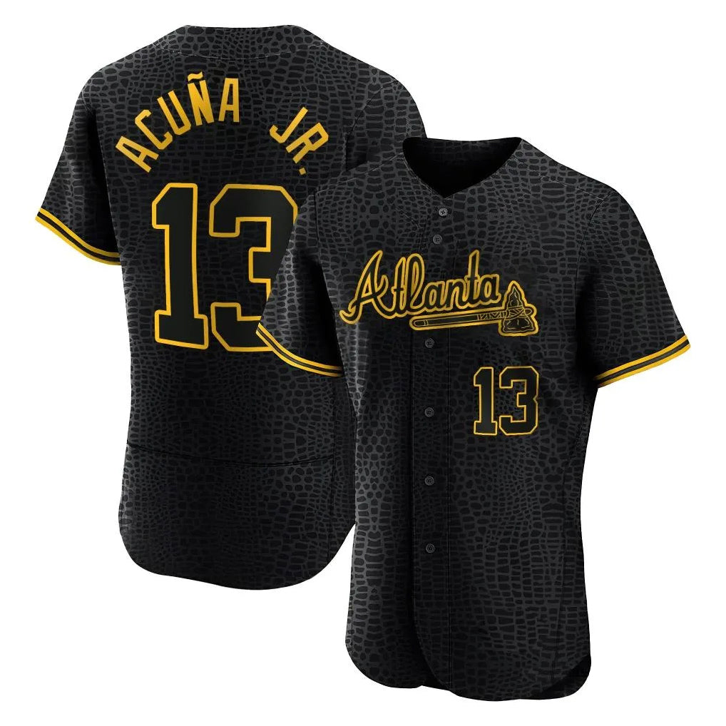 A.Braves #13 Ronald Acuna Jr Player Black Snake Skin City Limited Elite Home Game Ddoa Stitched Jerseys