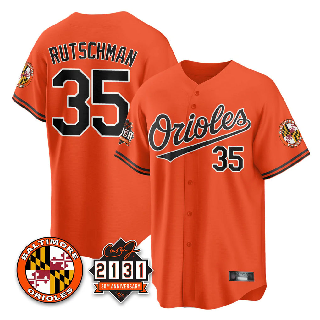 B.Orioles #35 Adley Rutschman Player Orange 30th Anniversary of 2131 Home Game Ddoa Stitched Jerseys