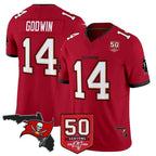 TB.Buccaneers #14 Chris Godwin Jr. Player Red 50th Season Vapor Limited Home Game Ddoa Stitched Jerseys