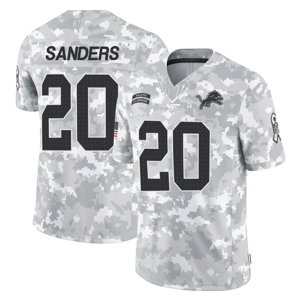 D.Lions #20 Barry Sanders Player Arctic Camo Salute To Service Limited Ddoa Stitched Jerseys