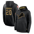 D.Lions #20 Barry Sanders Player Black Salute to Service Hoodies Limited Game Ddoa Stitched Jerseys