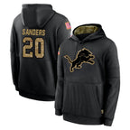 D.Lions #20 Barry Sanders Player Black Salute to Service Hoodies Limited Game Ddoa Stitched Jerseys