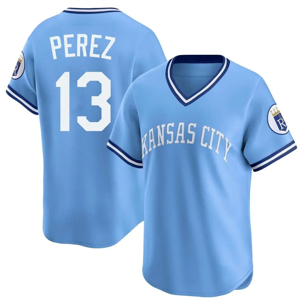 KC.Royals #13 Salvador Perez Player Light Blue Limited Throwback Cooperstown Collection T-shirt Ddoa Stitched Jerseys