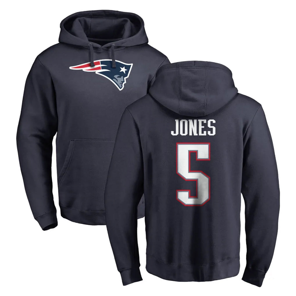 NE.Patriots #5 Dre'Mont Jones Player Navy LOGO Pullover Hoodies Home Game Ddoa Stitched Jerseys