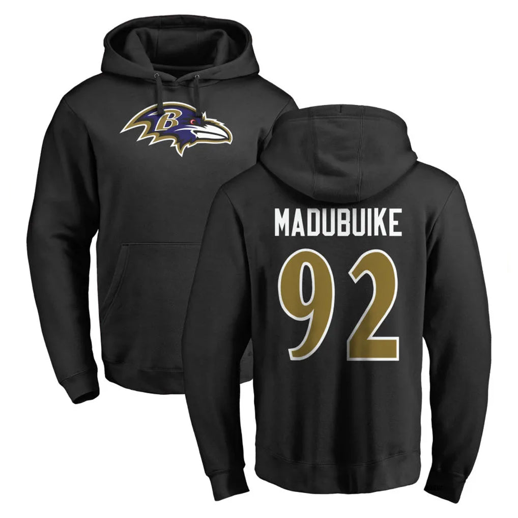 B.Ravens #92 Nnamdi Madubuike Player Black Pullover Hoodie Ddoa Stitched Jerseys