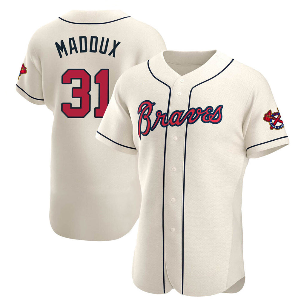A.Braves #31 Greg Maddux Player Cream Limited Elite Home Game Ddoa Stitched Jerseys