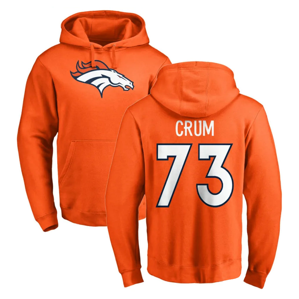 D.Broncos #73 Frank Crum Player Orange Pullover Hoodie Limited Ddoa Stitched Jerseys