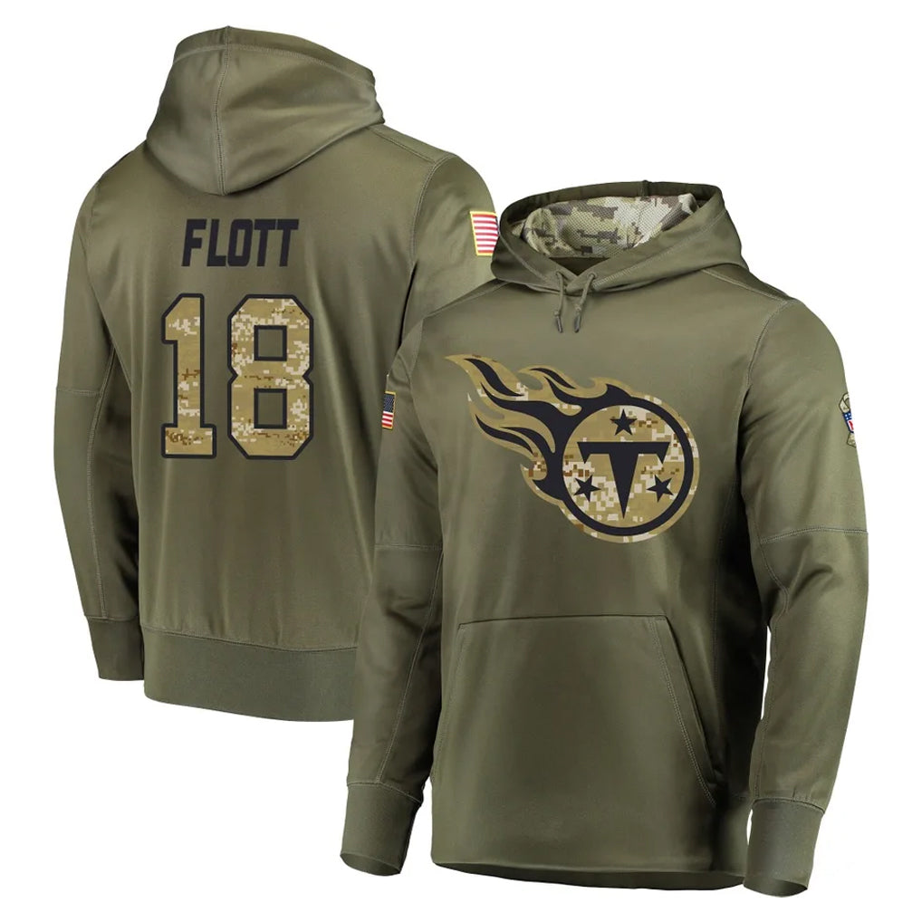 T.Titans #18 Cor'Dale Flott Player Olive Salute to Service Pullover Hoodies Home Game Ddoa Stitched Jerseys