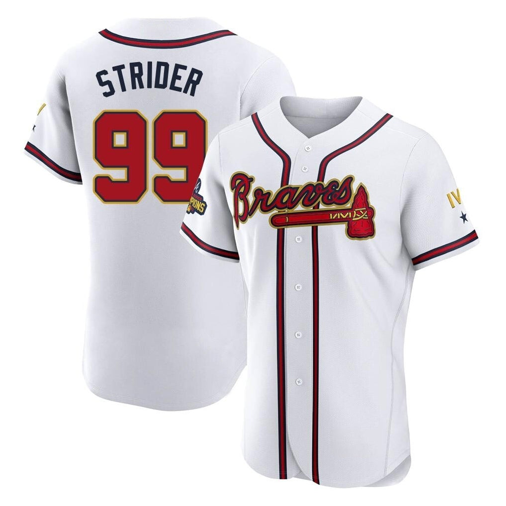 A.Braves #99 Spencer Strider Player White Gold Limited Elite Home Game Ddoa Stitched Jerseys
