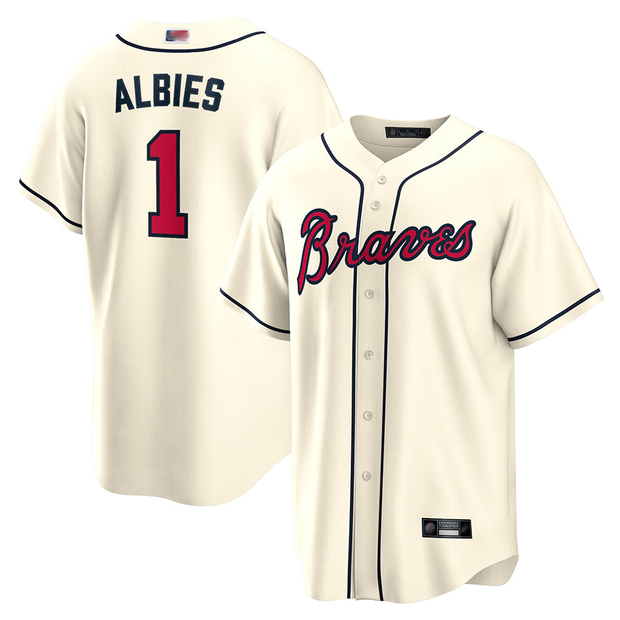 A.Braves #1 Ozzie Albies Player Cream Replica Game Ddoa Stitched Jerseys