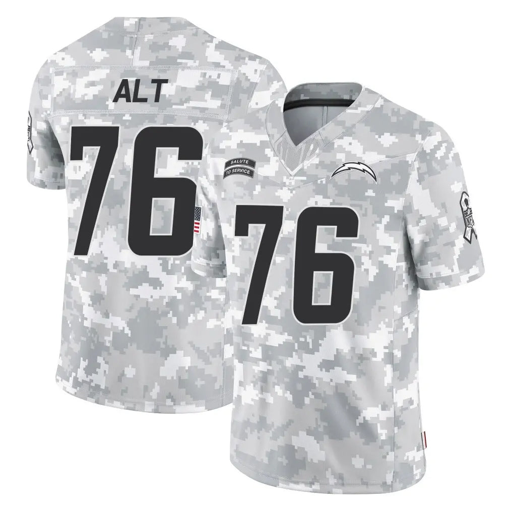 LA.Chargers #76 Joe Alt Player Arctic Camo Salute To Service Limited Game Ddoa Stitched Jerseys