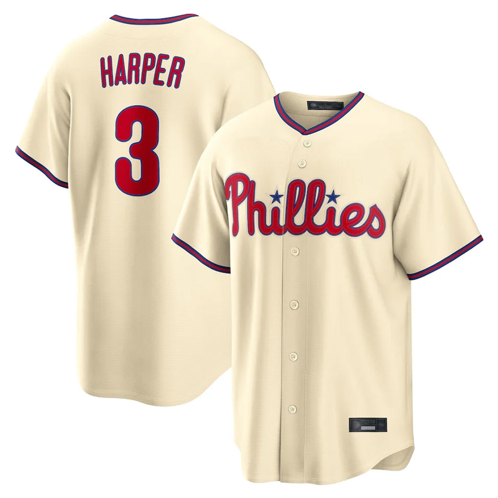 P.Phillies #3 Bryce Harper Player Cream Home Game Ddoa Stitched Jerseys