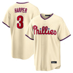 P.Phillies #3 Bryce Harper Player Cream Home Game Ddoa Stitched Jerseys