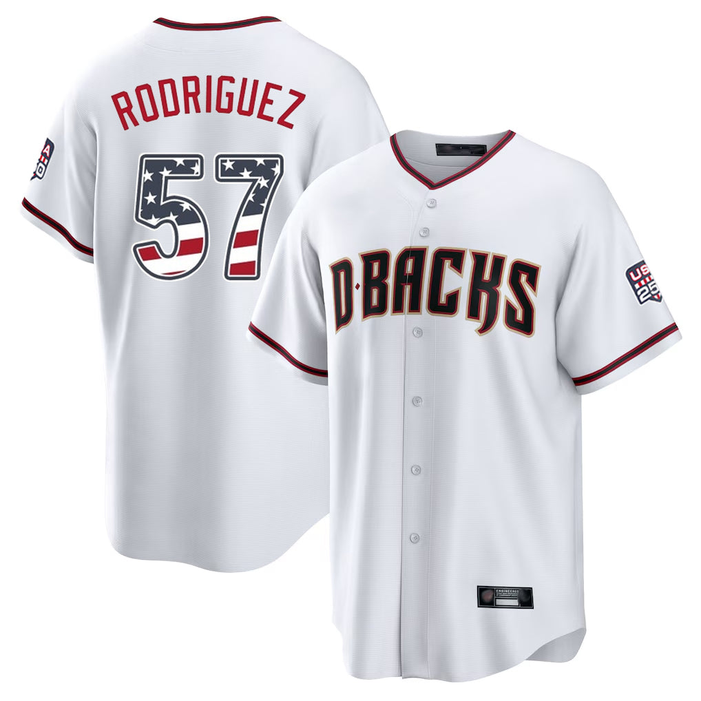 A.Diamondbacks #57 Eduardo Rodriguez Player White USA 250 Fourth of July Home Game Ddoa250Ys Stitched Jerseys