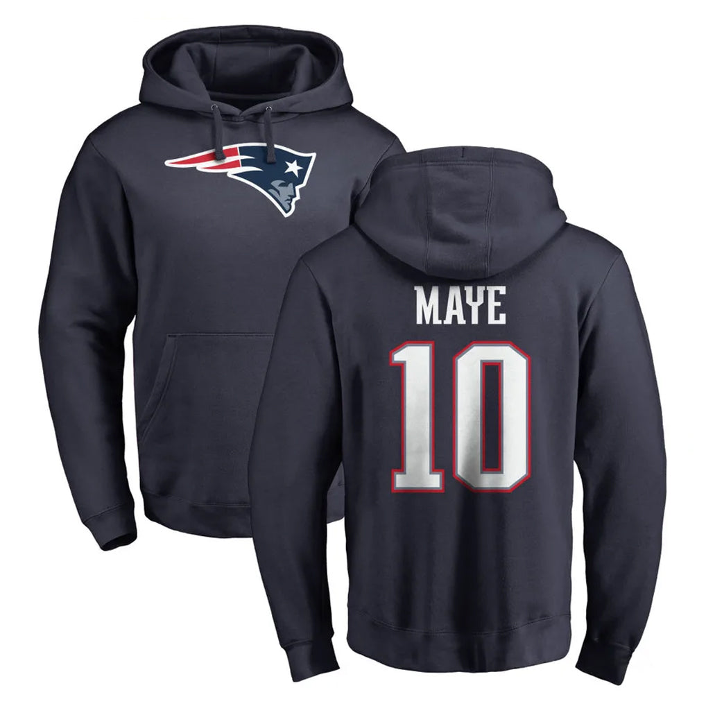 NE.Patriots #10 Drake Maye Player Navy LOGO Pullover Hoodies Home Game Ddoa Stitched Jerseys
