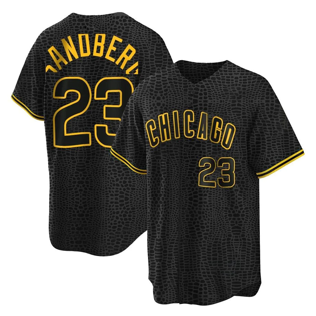 C.Cubs #23 Ryne Sandberg Player Black Snake Skin City Game Ddoa Stitched Jerseys