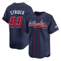A.Braves #99 Spencer Strider Player Navy 2025 Speedway Classic Home Game Ddoa Stitched Jerseys