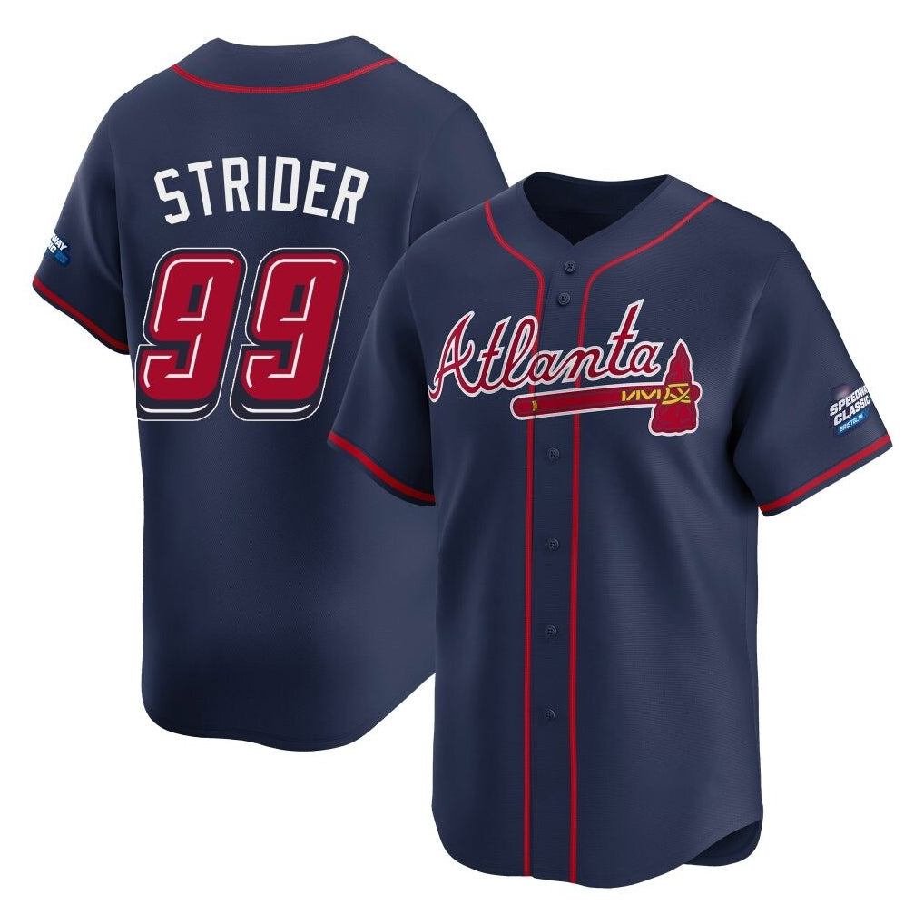 A.Braves #99 Spencer Strider Player Navy 2025 Speedway Classic Home Game Ddoa Stitched Jerseys
