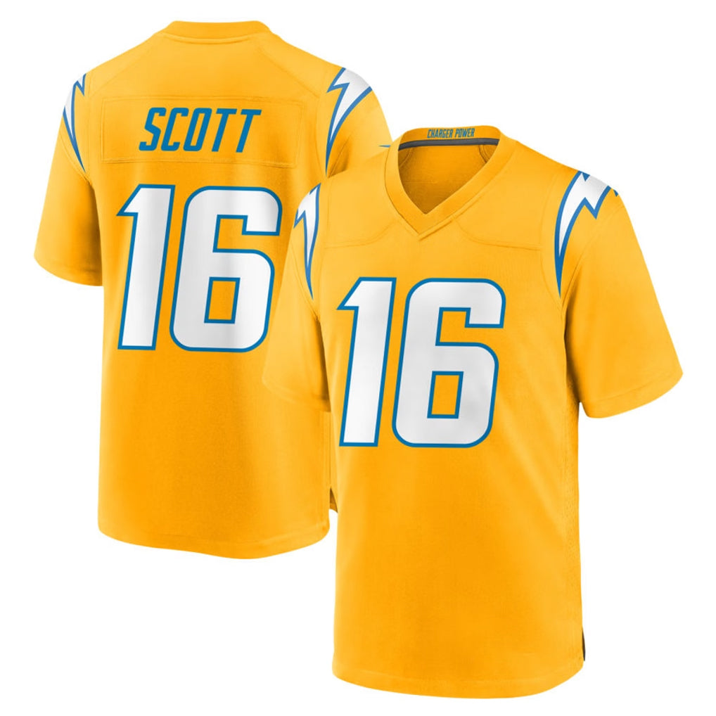 LA.Chargers #16 J.K. Scott Player Gold Home Game Ddoa Stitched Jerseys