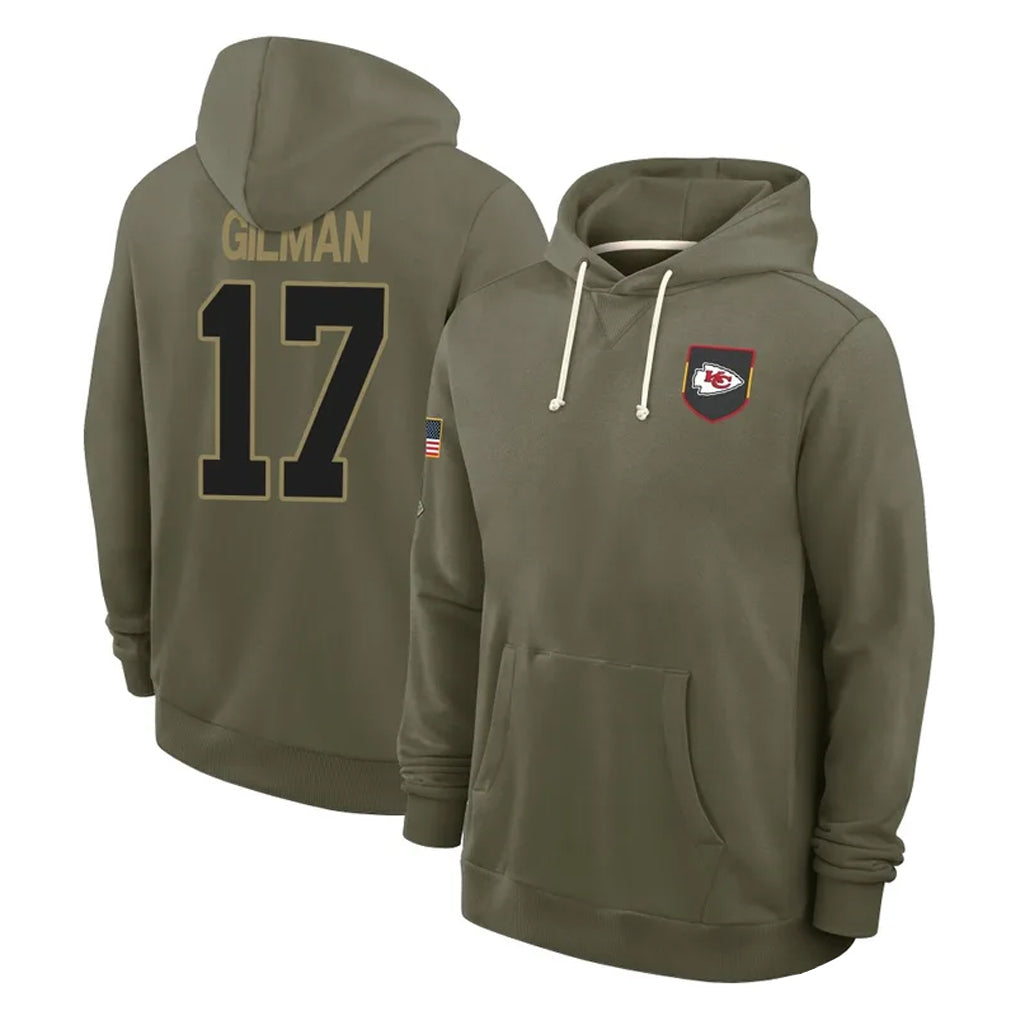 KC.Chiefs #17 Alohi Gilman Player Olive Salute to Service Pullover Hoodies Limited Ddoa Stitched Jerseys