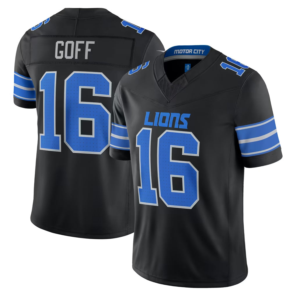 D.Lions #16 Jared Goff Player Black Vapor F.U.S.E. Limited Game Home Ddoa Stitched Jerseys