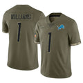 D.Lions #1 Jameson Williams Player Olive Salute To Service Limited Ddoa Stitched Jerseys