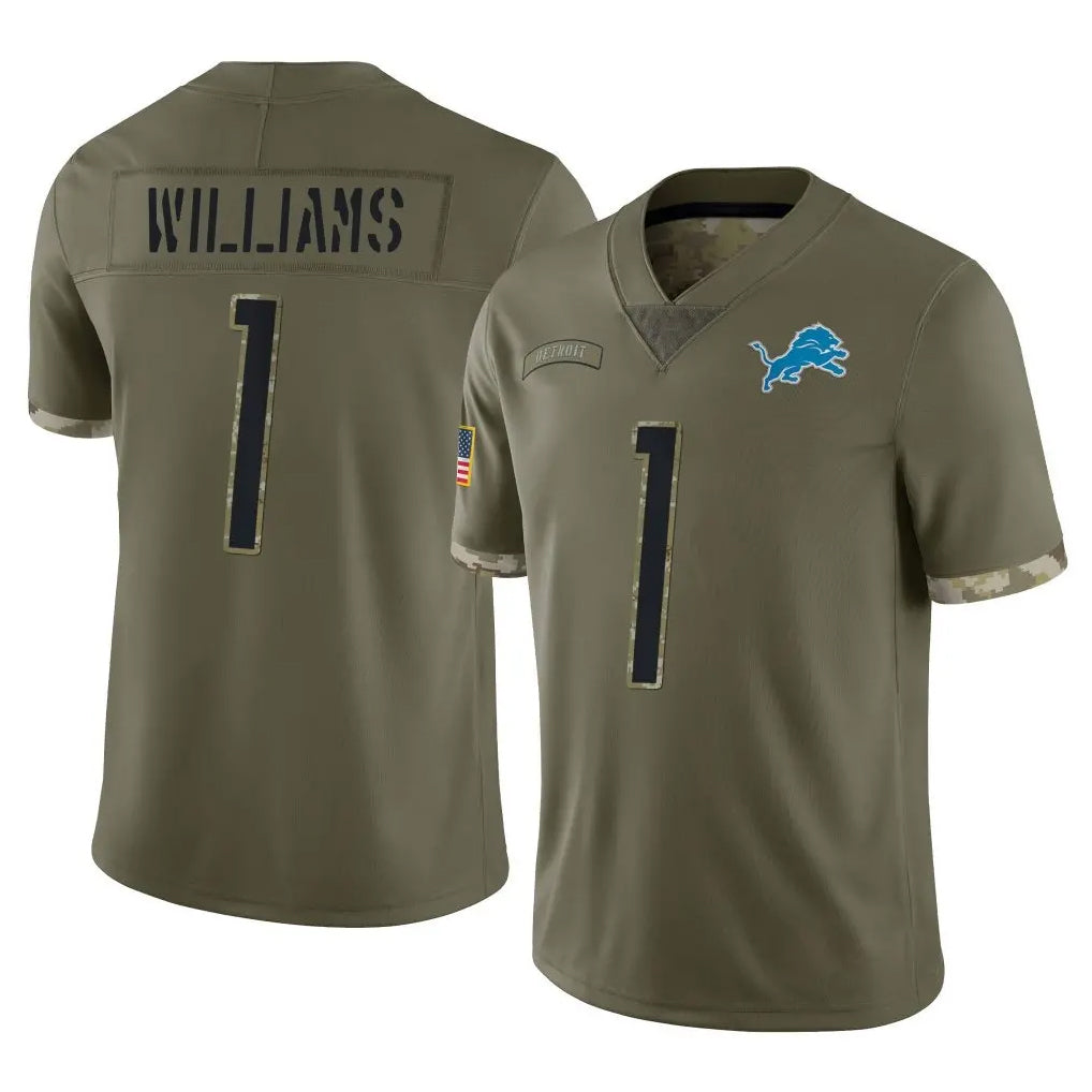 D.Lions #1 Jameson Williams Player Olive Salute To Service Limited Ddoa Stitched Jerseys